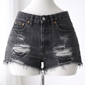 🖤 Levi’s Black Distressed Denim Cutoff Shorts – W25